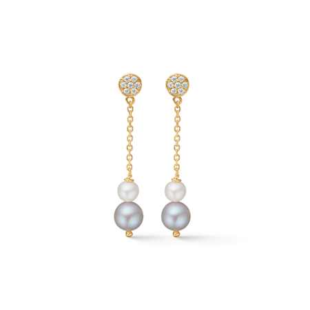 Stella earrings in 14-carat gold with cultured pearls and cubic zirconia