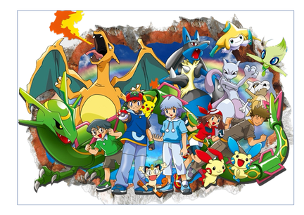 Pokémon sukkerprint A4 med Pikachu, Victini og mange figurer
