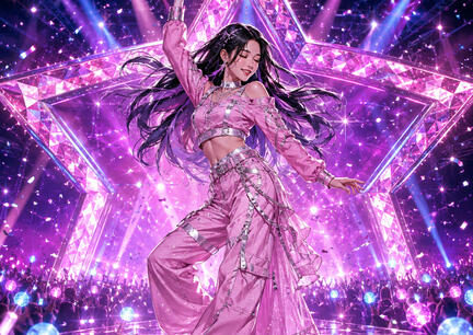 K-pop sukkerprint A3 med pink stjernedanser til stor festkage