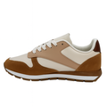 Beige og brun retro sneaker med hvid snørebånd og brun sål