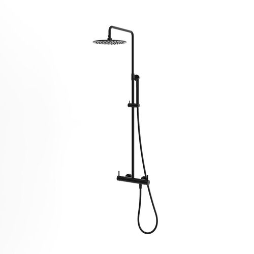 Sined PARETE LEVANTE NERO Væghængt udendørsbruser i AISI 316L rustfrit stål sort 25 cm brusehoved varmt og koldt vand