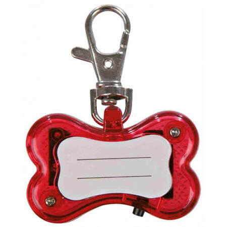 Bagsiden af en smart rød Trixie Flasher med plads til at skrive hundens navn