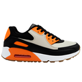 Unisex sneaker i beige, sort og orange med kraftig hvid sål og synlig luftpude