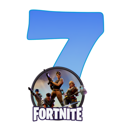Rundt Fortnite sukkerprint med blåt 7-tal og heltegruppe