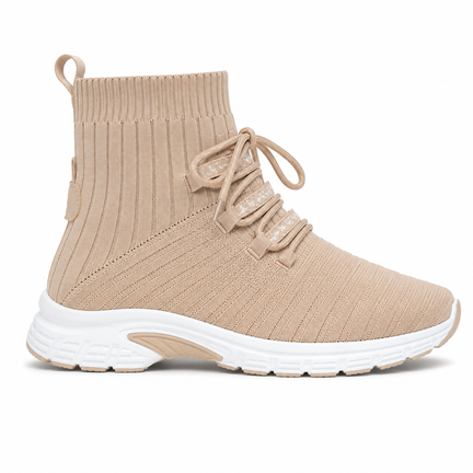 Beige strømpe-sneakers med “NICENICE” snørebånd og høj skaft