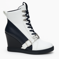 Hvid og sort wedge sneaker med sort snøre og sølv STAR spænde fra TopSko.dk