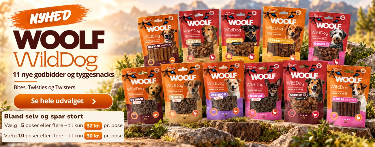 WOOLF WildDog godbidder og tyggesnacks – 11 varianter hos MyTrendyDog – Se mængderabat