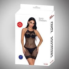 Body Pleasure TL129 sort net kjole med blondekant – one size