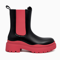 Chelsea-boot i sort med pink elastik og plateau sål