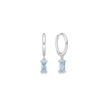 Blue Infinity Earrings - Small hoops with blue zirconia stone