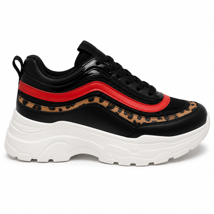 Chunky Sneakers – Sort, Rød & Leopard | Mode & Komfort