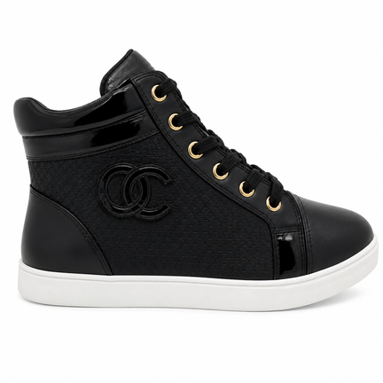 Sort high-top sneaker med logo og hvid sål