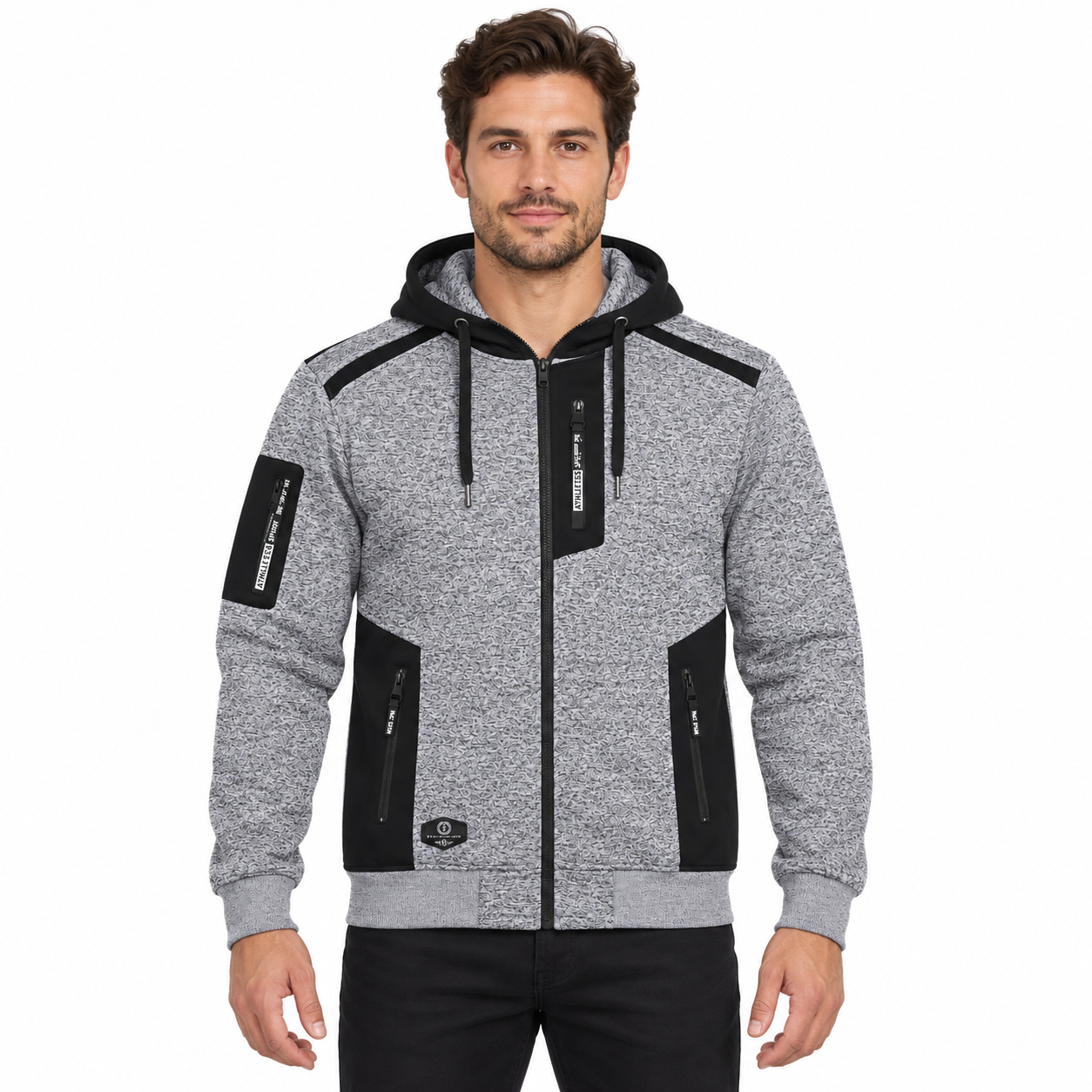 Grå Herre Fleece Sweatjakke - XL