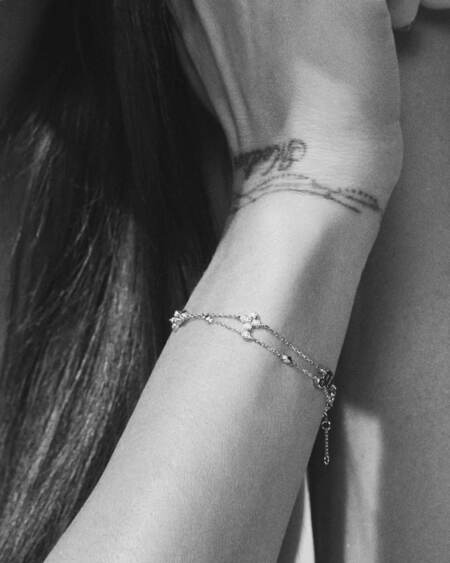Medina wearing SOPHIA'S BLOOM bracelet in silver with white topaz.