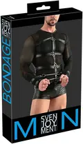 Svenjoyment Bondage Harness Shirt – sort mesh fetishtrøje med læderlook-stropper og metalringe