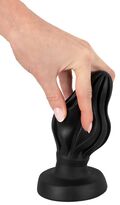 Super Soft Butt Plug Ø 7 i flydende silikone med konisk form, stimulationsriller og kraftig sugebase