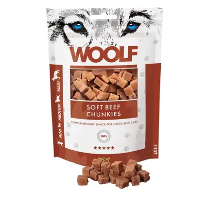 WOOLF Beef Chunkies | 100 gram | Hundegodbidder med oksekød