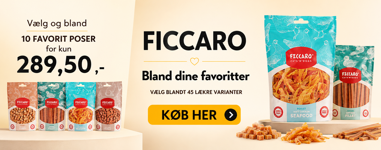 Tilbud på Ficcaro godbidder – vælg 10 poser for 289,50 kr.