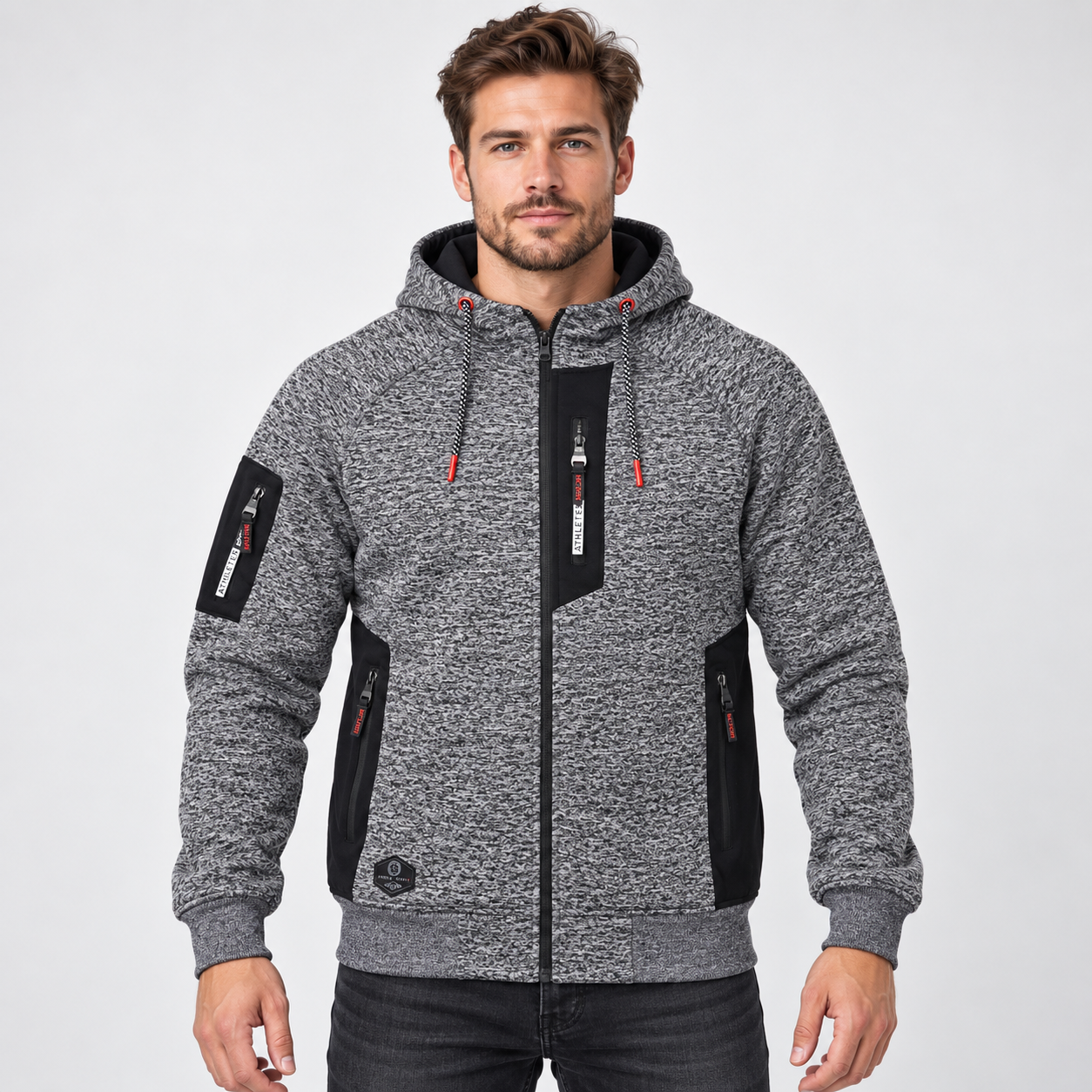 Grå Herre Fleece Sweatjakke - XL
