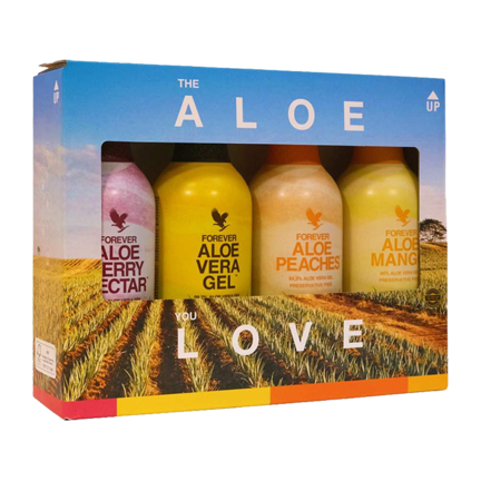 Aloe vera gel drik i 4 smagsvarianter combo pakke