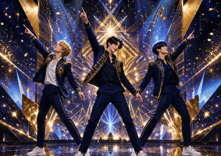 K-pop sukkerprint A3 med marineblåt gulddanseteam til stor festkage