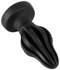 Super Soft Butt Plug Ø 7 i flydende silikone med konisk form, stimulationsriller og kraftig sugebase
