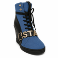 Blå denim wedge sneakers med sølv detaljer
