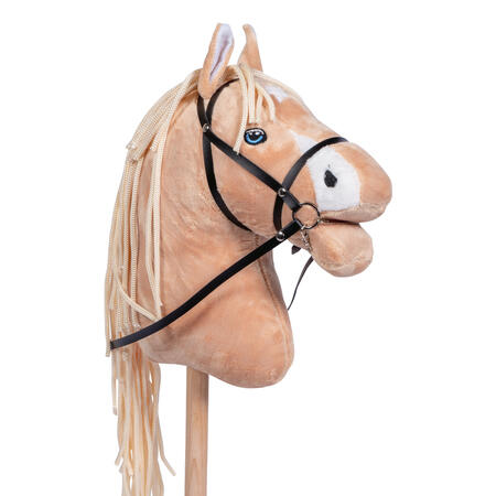 HKM kæphest med hovedtøj. Palomino kæphest med hvid blis og trense med bid og tøjler.
