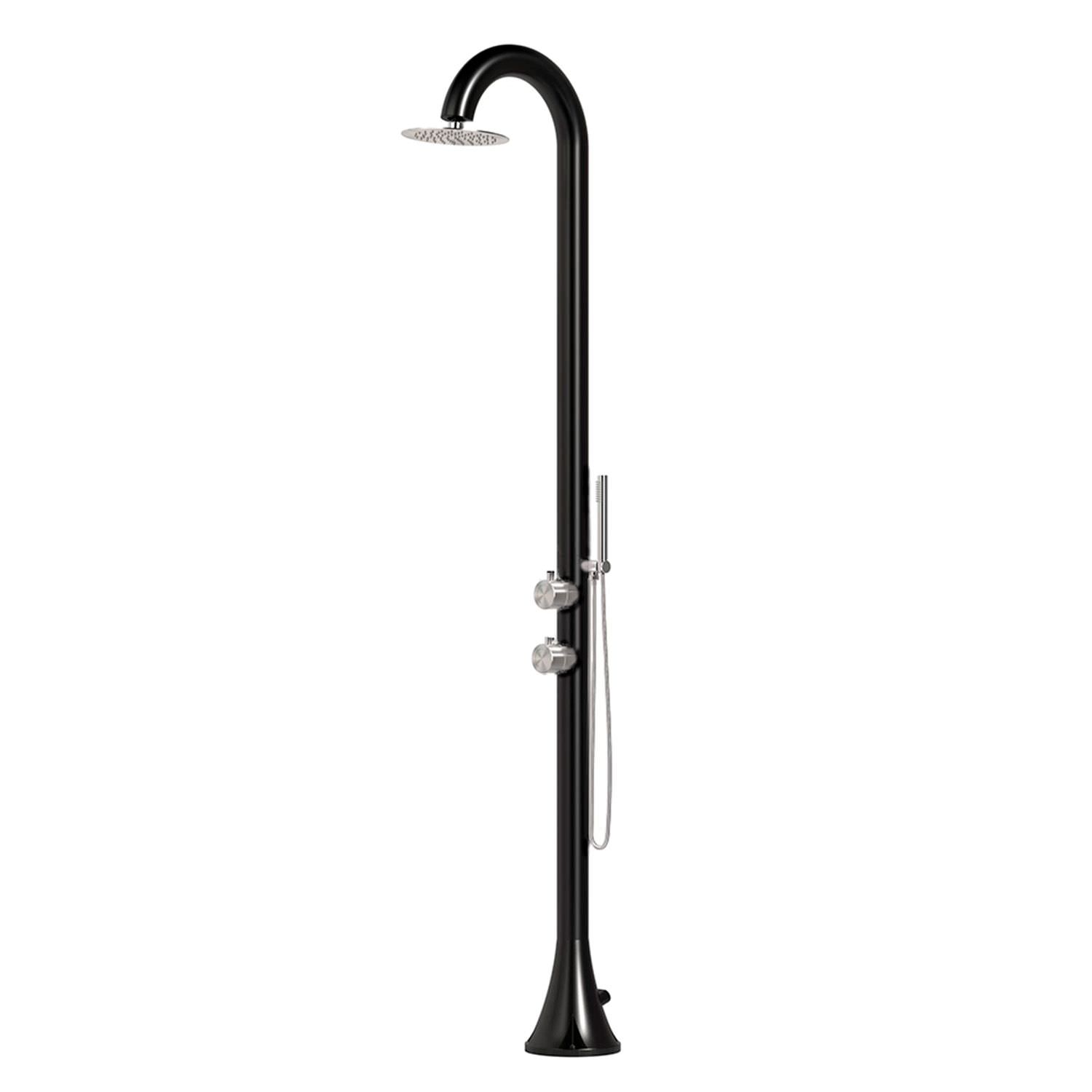 Sined LUNA DUO NERA INOX – Freistehende Außendusche aus AISI 316L Edelstahl – Schwarz/Edelstahl – Handbrause – Warm- und Kaltwasser