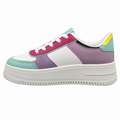 Farverig platform damesneaker i mintgrøn, lavendel, pink og hvid med høj sål