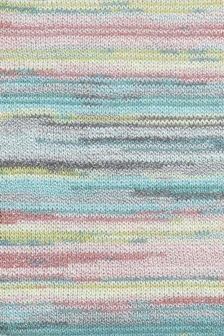 Close up af garnnøgle fra Lang Yarns i kvaliteten fiesta farve 04 lagoon blush flerfarvet garn