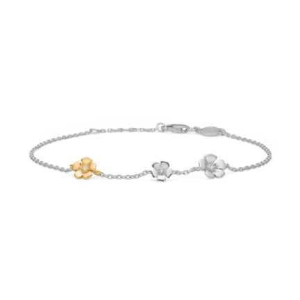 Fleur bracelet in 925 sterling silver with 14-carat gold and 0.012 ct. brilliant-cut diamonds, W.SI.