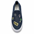 Denim sneakers blå snørreløs slipon med motiver på overdelen
