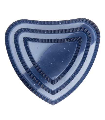 Plastik hjerte gnubber strigle med blå glimmer
