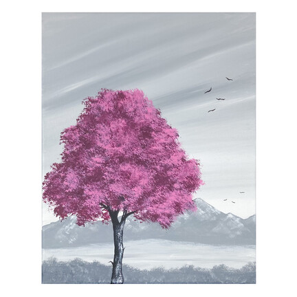 maleri grå lyserød træ lille