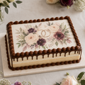 Personligt A4-sukkerprint med blomstermotiv på en elegant bryllupskage