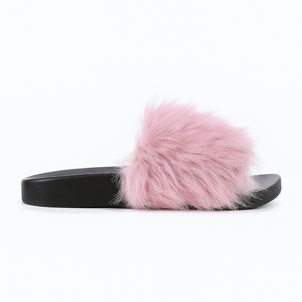 Dame slippers med lyserød faux fur rem og sort sål
