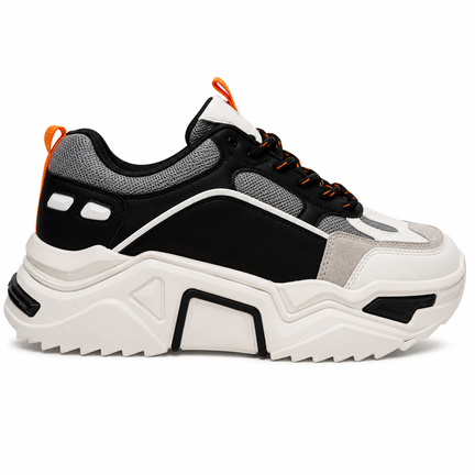 Chunky unisex sneaker i sort, hvid og orange – sporty design