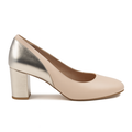 Nude pumps med sølvhæl og blokhæl – damesko i store størrelser
