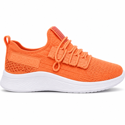 Orange dame sneaker med elastiske snørebånd og komfortsål