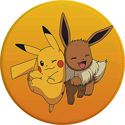 Rundt Pokémon kageprint med Pikachu og Evoli på gylden baggrund