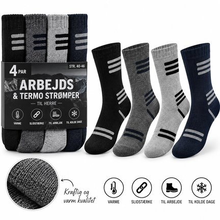 Herre Arbejds- & Termostrømper – 4 par