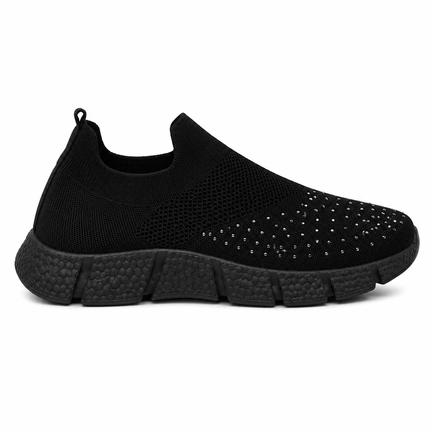 Sort slip-on sneaker med rhinsten – dame sneaker uden snøre
