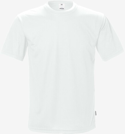 Coolmax® Funktionel T-shirt 918 i Hvid - Teknisk T-shirt i hurtigtørrende materiale med Coolmax® Dacron fibre. Svedtransporterende og åndbart. Rund hals, forlænget ryg og OEKO-TEX® certificeret.