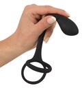 Black Velvets Cock & Ball Ring With Butt Plug – dobbelt silikonelegetøj for erektionsstøtte og anal stimulation.