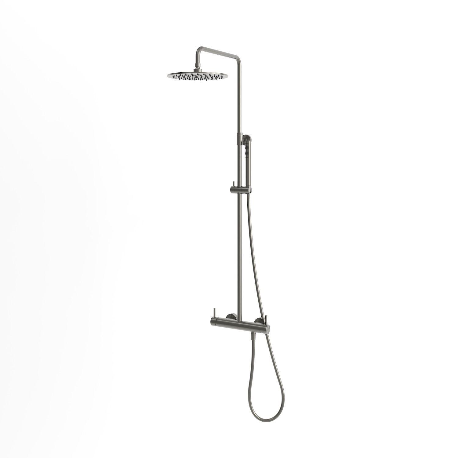 Sined PARETE LEVANTE CANNA FUCILE – wandmontierte Außendusche aus 316L Edelstahl, Gun Metal, Warm- und Kaltwasser
