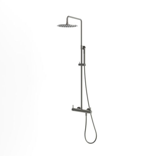 Sined PARETE LEVANTE CANNA FUCILE væghængt udendørsbruser i 316L rustfrit stål, gun metal, varmt og koldt vand