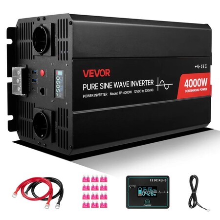 4000W ren sinus inverter 12V til 230V med LCD-display