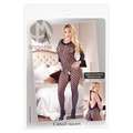 Mandy Mystery sort catsuit ouvert i net med mønster og 2-i-1 design