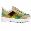 Guld chunky sneakers med glimmer og regnbue detaljer